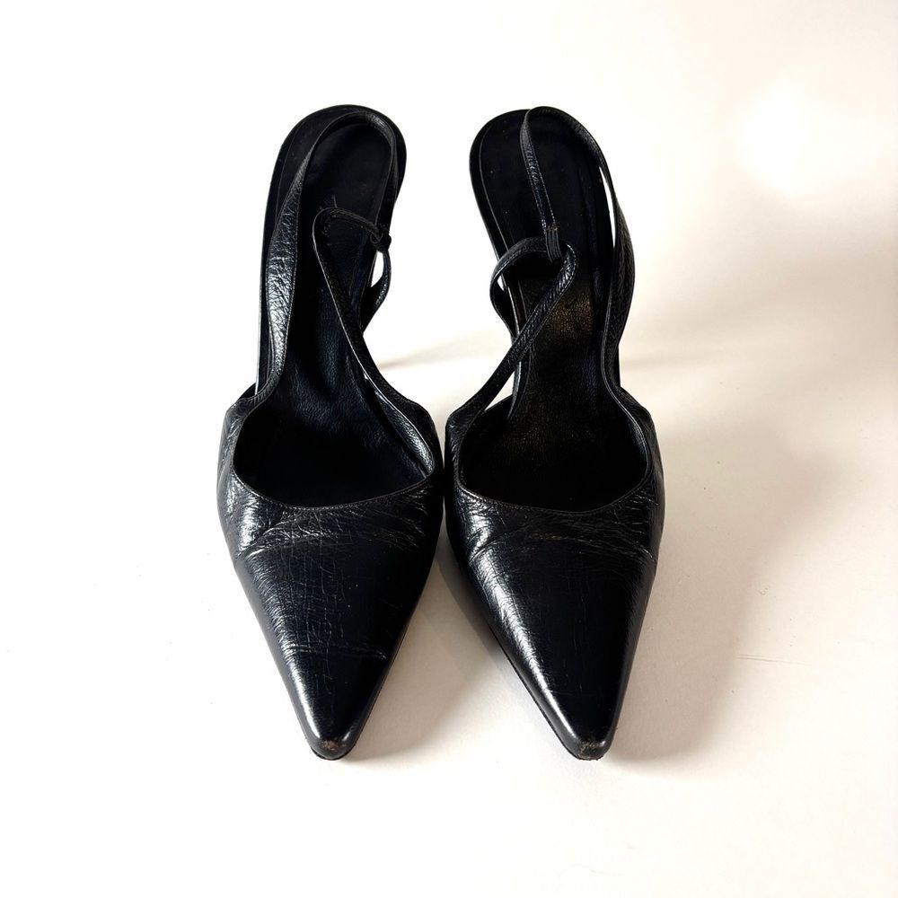 Vintage Balenciaga Black Leather Slingback Heels size 37.5